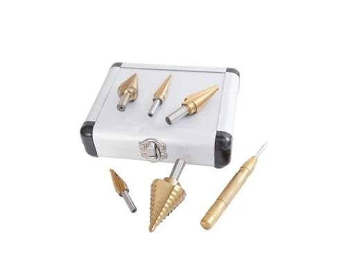 6pcs Titanium Step Drill Bit And Automatic Center Punch Combiantion Set