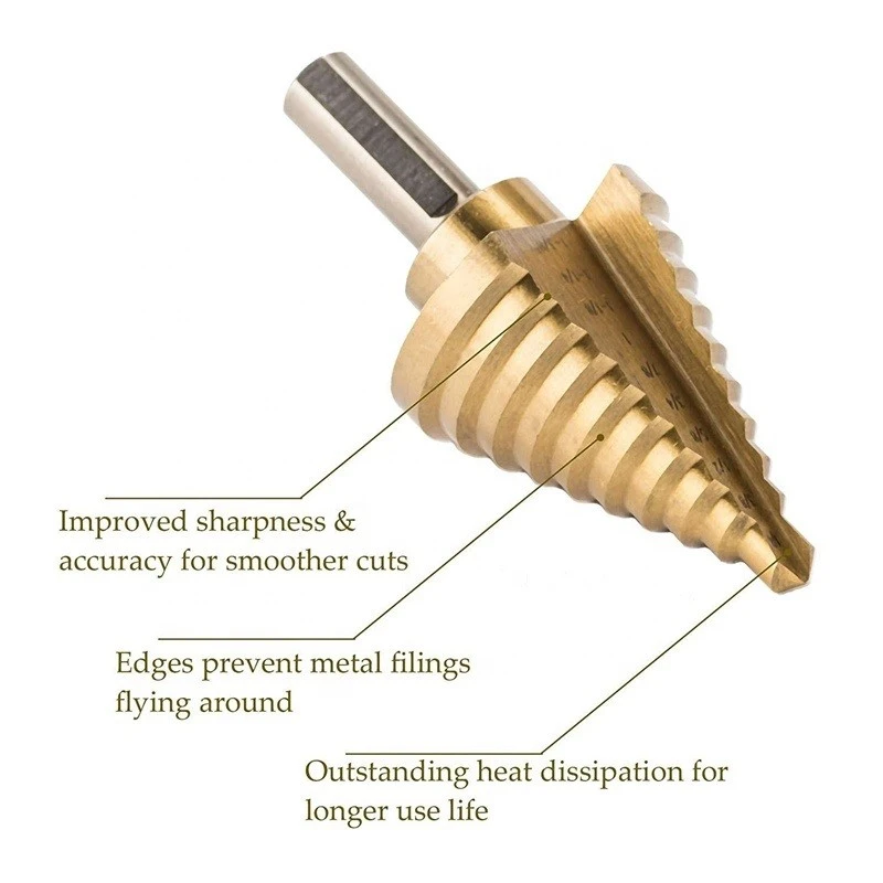 HSS 6pcs Titanium Step Drill Bit With Automatic Center Punch Set