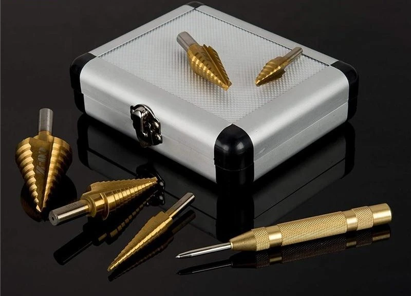 HSS 6pcs Titanium Step Drill Bit With Automatic Center Punch Set