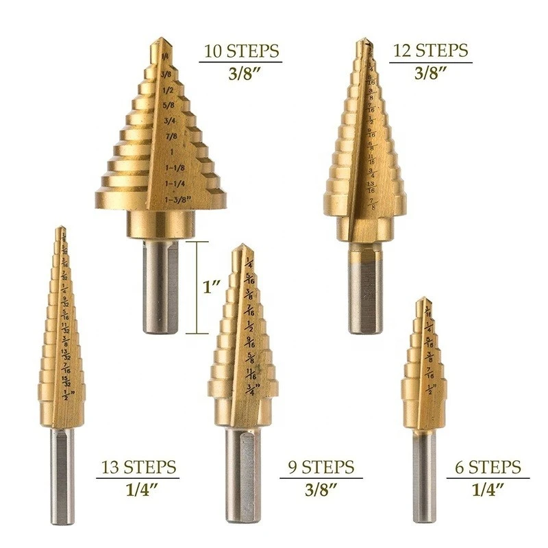 HSS 6pcs Titanium Step Drill Bit With Automatic Center Punch Set